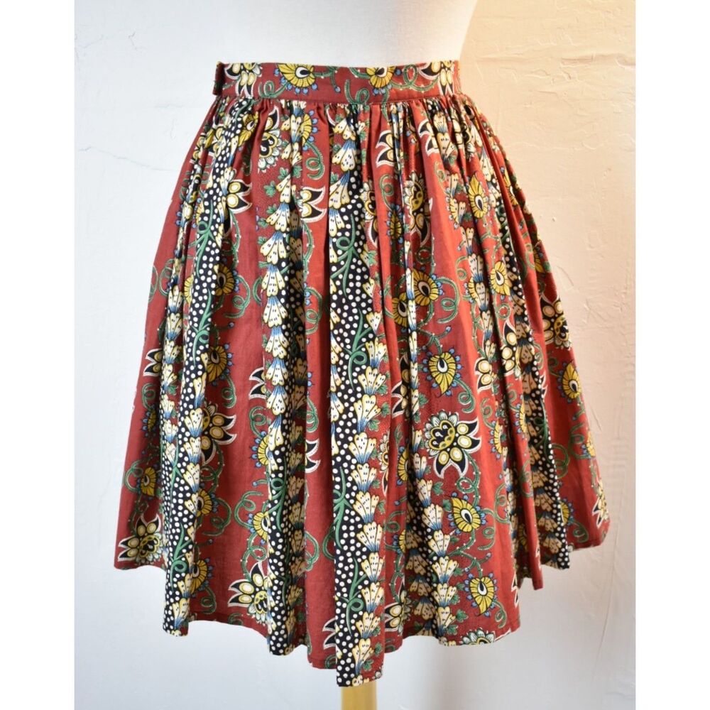 Vintage 70s/80s Souleiado France Red Floral Cotton Circle Skirt